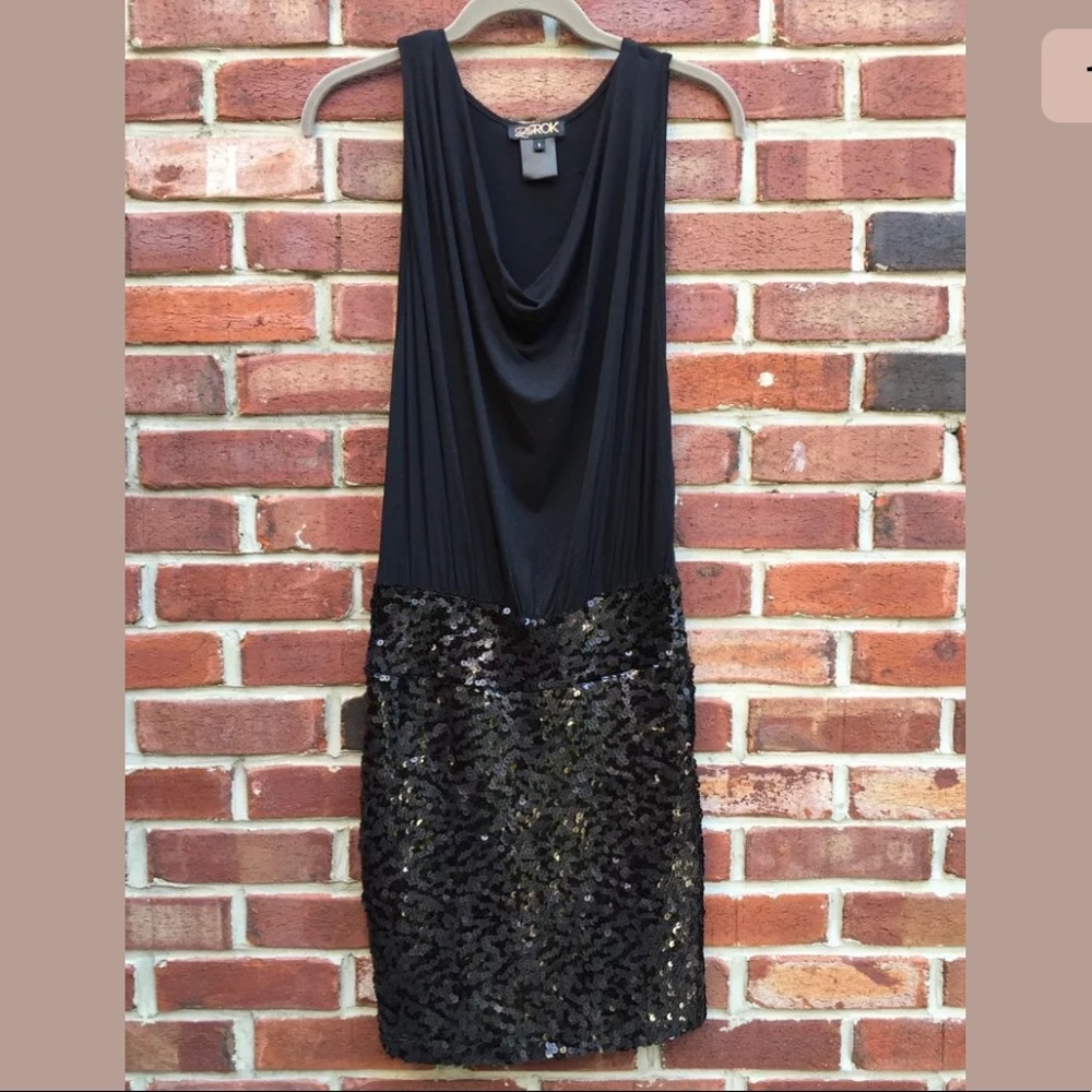 LaRok Sequin Skirt Jersey Dress SZ S Drape Bondage